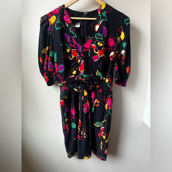 Escada Dresses & Skirts - ESCADA BERGDORF GOODMAN Silk Dress Floral Silk Vintage Colorful Coquette Bow 10